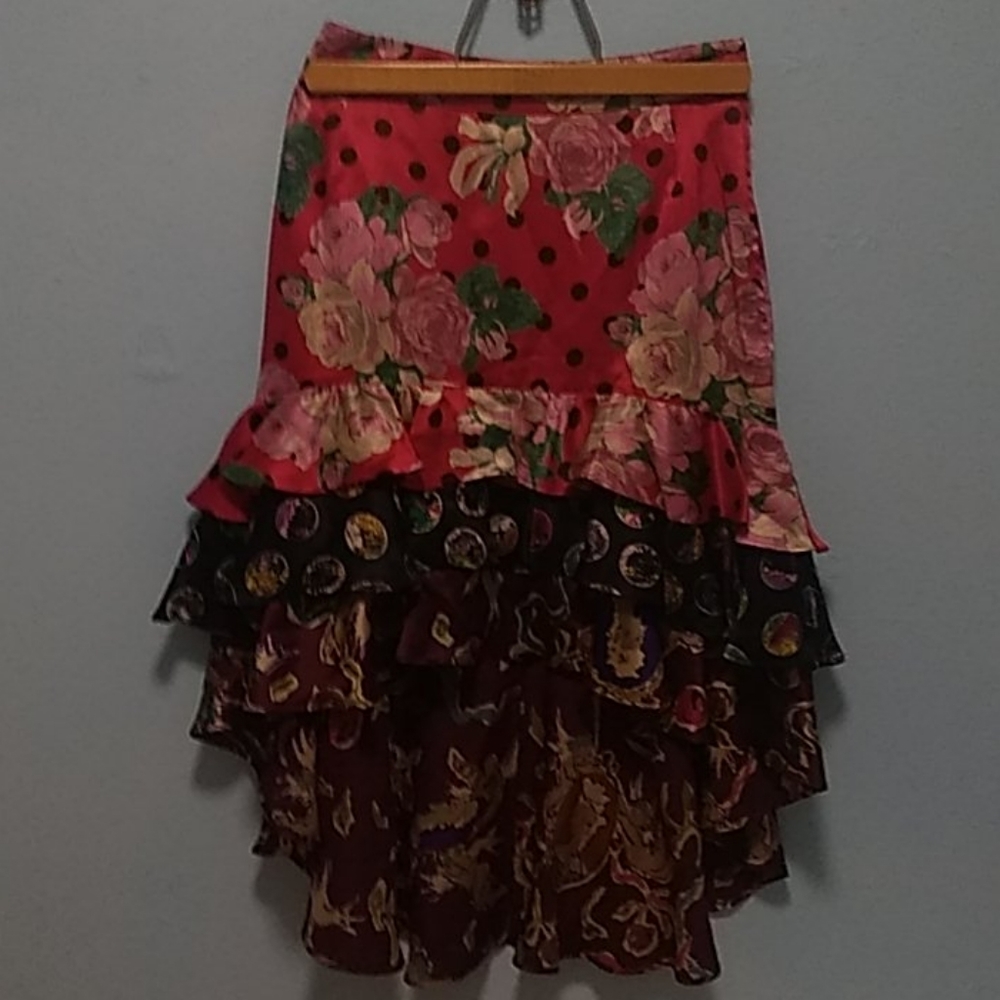 Hi-Low Patterned Silk Skirt